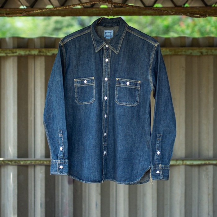 HOUSTON 40511 USA���åȥ�ǥ˥��������<br>�ڥҥ塼���ȥ� USA COTTON DENIM WORK SHIRT�ۥ�� ��ǥ����� �ߥ꥿�꡼ �����ȥɥ� �����奢�� �ǥ˥ॷ��� �������� ������ơ��� �ǥ��꡼�桼�� ���ʻȤ� Ĺµ USA���åȥ�