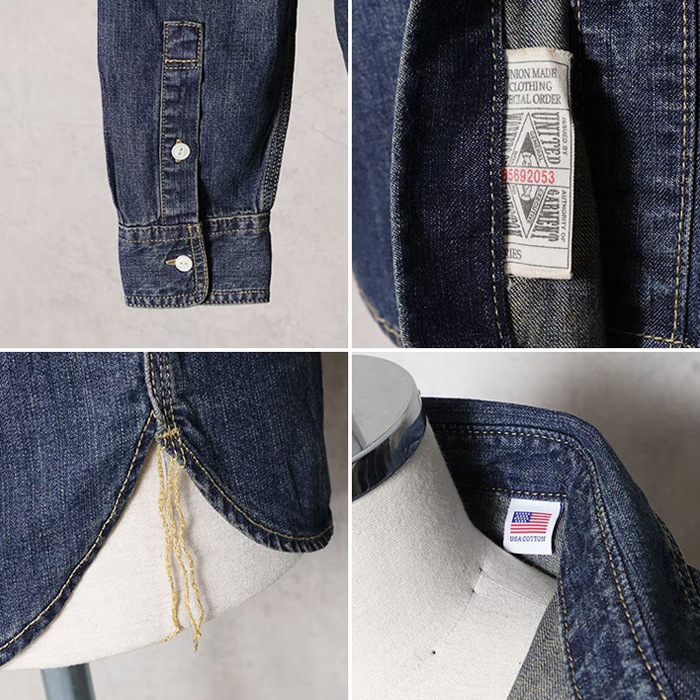 HOUSTON 40511 USA���åȥ�ǥ˥��������<br>�ڥҥ塼���ȥ� USA COTTON DENIM WORK SHIRT�ۥ�� ��ǥ����� �ߥ꥿�꡼ �����ȥɥ� �����奢�� �ǥ˥ॷ��� �������� ������ơ��� �ǥ��꡼�桼�� ���ʻȤ� Ĺµ USA���åȥ�