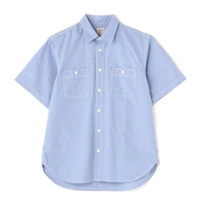 AVIREX BASIC CHAMBRAY S/S SLEEVE SHIRT<br>�ڥ�������å��� �١����å� �����֥졼 Ⱦµ����ġ�7833923003 ��� �ߥ꥿�꡼ �����ȥɥ� �����奢�� �����٥졼����� �١����å� ����åɥ��顼 ���ӥ�å��� Ⱦµ����� �֥롼 �ƥ���� S/S