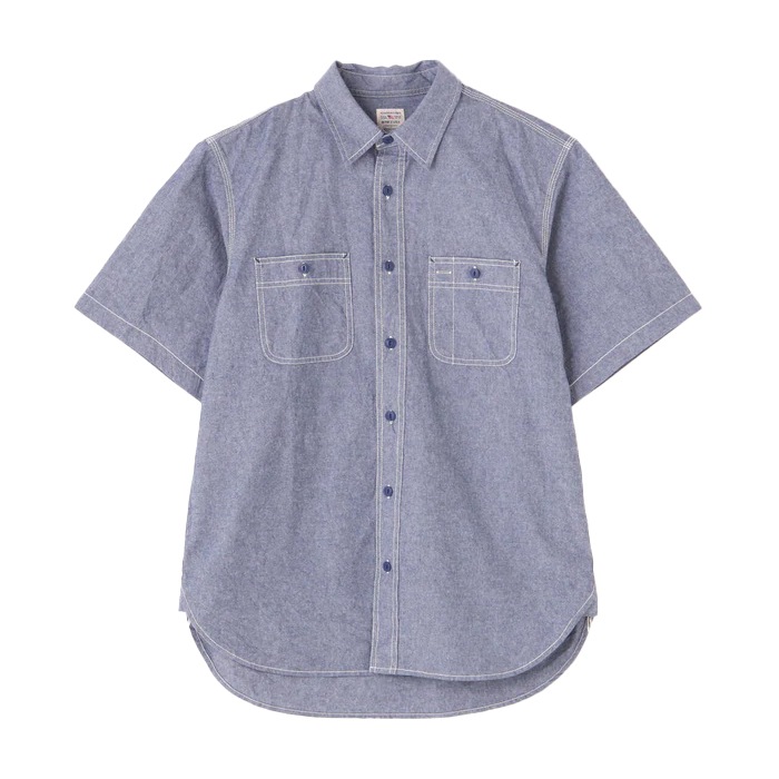 AVIREX BASIC CHAMBRAY S/S SLEEVE SHIRT<br>�ڥ�������å��� �١����å� �����֥졼 Ⱦµ����ġ�7833923003 ��� �ߥ꥿�꡼ �����ȥɥ� �����奢�� �����٥졼����� �١����å� ����åɥ��顼 ���ӥ�å��� Ⱦµ����� �֥롼 �ƥ���� S/S