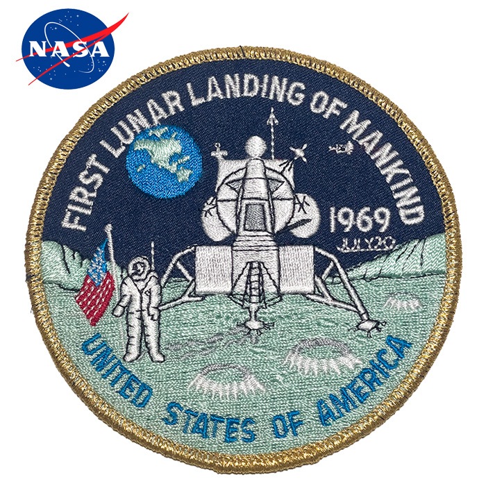 NASA PATCH  FIRST LUNAR LANDING OF MANKIND 1969<br>�ڥʥ� �ѥå� ���ݥ�11�� ������Φ 1969ǯ��<br> �ߥ꥿�꡼ �����ȥɥ� �����奢�� ���Х� �ɽ� ��åڥ� �ѥå��ѥͥ� �٥륯�� ���� ���� �����ץ�