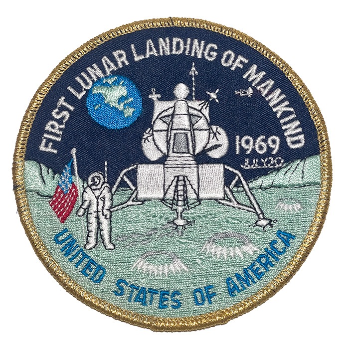 NASA PATCH  FIRST LUNAR LANDING OF MANKIND 1969<br>�ڥʥ� �ѥå� ���ݥ�11�� ������Φ 1969ǯ��<br> �ߥ꥿�꡼ �����ȥɥ� �����奢�� ���Х� �ɽ� ��åڥ� �ѥå��ѥͥ� �٥륯�� ���� ���� �����ץ�