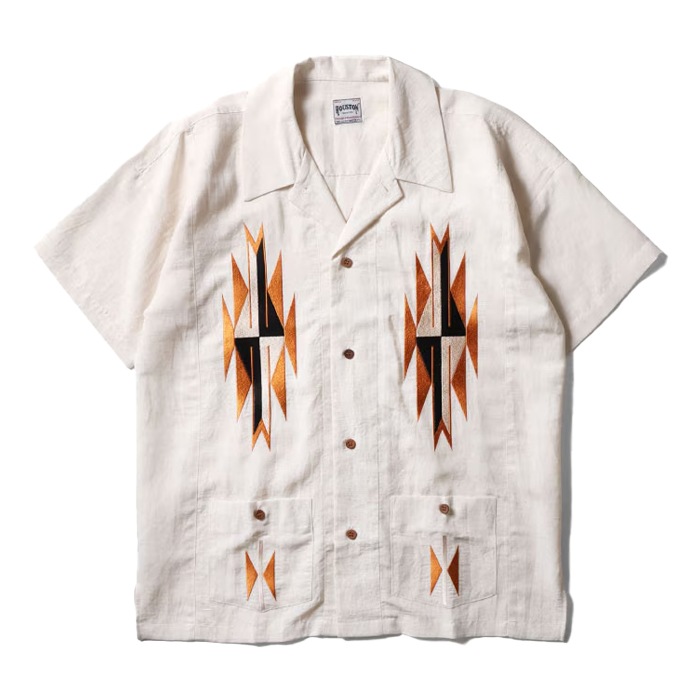 HOUSTON 41331 LINEN CHIMAYO S/S SHIRT<br>�ڥҥ塼���ȥ� ��ͥ���ޥ�Ⱦµ����ġۥ�� ��ǥ����� �ߥ꥿�꡼ �����ȥɥ� �����奢��ɽ������ ���ޥ��� ������ �ǥ��꡼�桼�� ���ʻȤ� Ⱦµ �ץ��ȥ���� �����������å� �����ץ󥫥顼�����