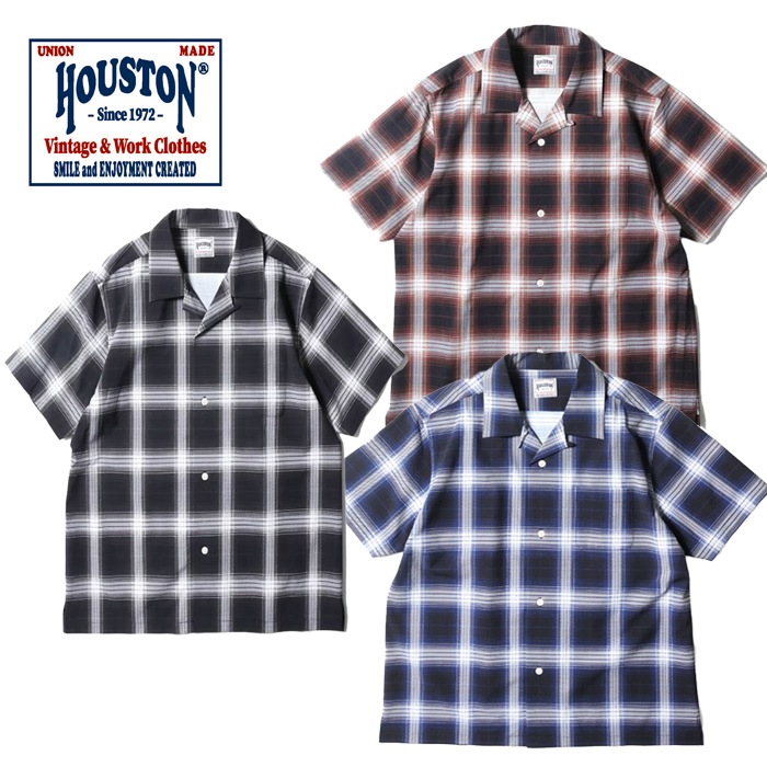 HOUSTON 41314 VENT NYLON RIP OPEN COLLAR SHIRT(OMBRE CHECK)<br>�ڥҥ塼���ȥ� ������ȥʥ������åץ����ץ󥫥顼Ⱦµ����ġۥ�� ��ǥ����� �ߥ꥿�꡼ �����ȥɥ� �����奢�� �����å������ ����֥쥷��� ������ �ǥ��꡼�桼�� ���ʻȤ� Ⱦµ �����������å�