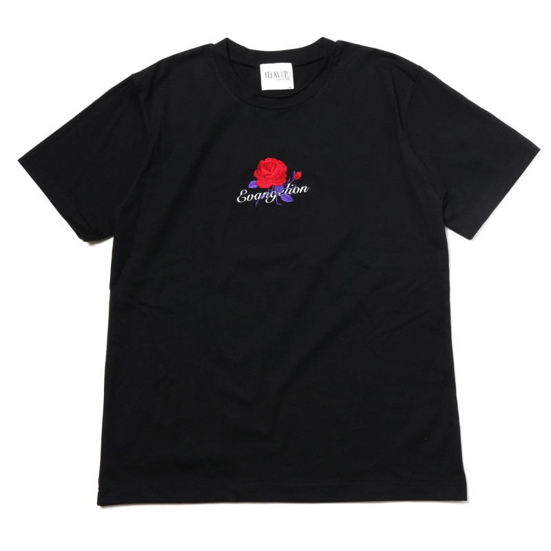 EVA-01 Flower Embroidery T-Shirt (BLACK(初号機覚醒ローズ))