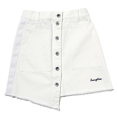 Button Fly Denim Skirt (WHITE)