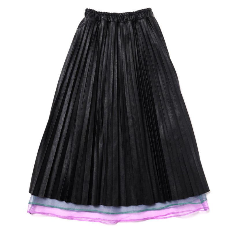EVANGELION Fake Leather Pleated Skirt (BLACK)