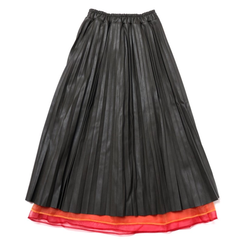 EVANGELION Fake Leather Pleated Skirt (OLIVE)