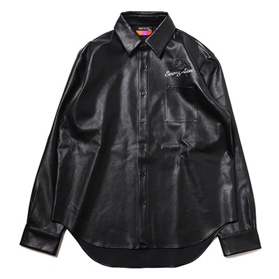 EVA-01 Flower Embroidery Vegan Leather Shirt (BLACK)