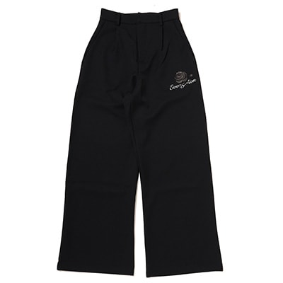 EVA-01 Flower Embroidery Wide Slacks (BLACK)