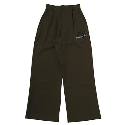 EVA-01 Flower Embroidery Wide Slacks (OLIVE)