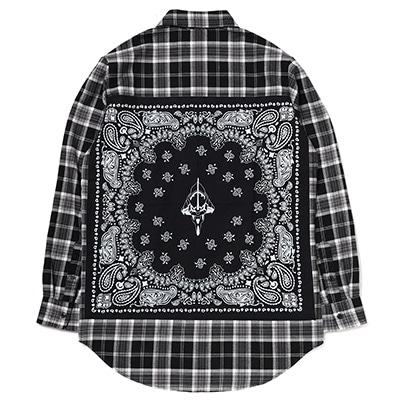 EVA-01 BANDANNA FLANNEL CHECK SHIRTS (WHITE×BLACK)