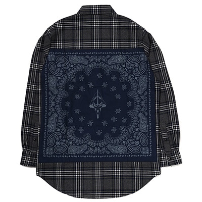 EVA-01 BANDANNA FLANNEL CHECK SHIRTS (GRAY×NAVY)