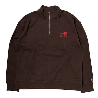 NERV Embroidery Half Zip Sweat  by FRUIT OF THE LOOM (BROWN)