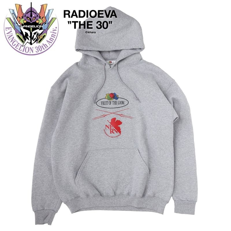 EVANGELION LOGO HOODIE by FRUIT OF THE LOOM（GRAY）