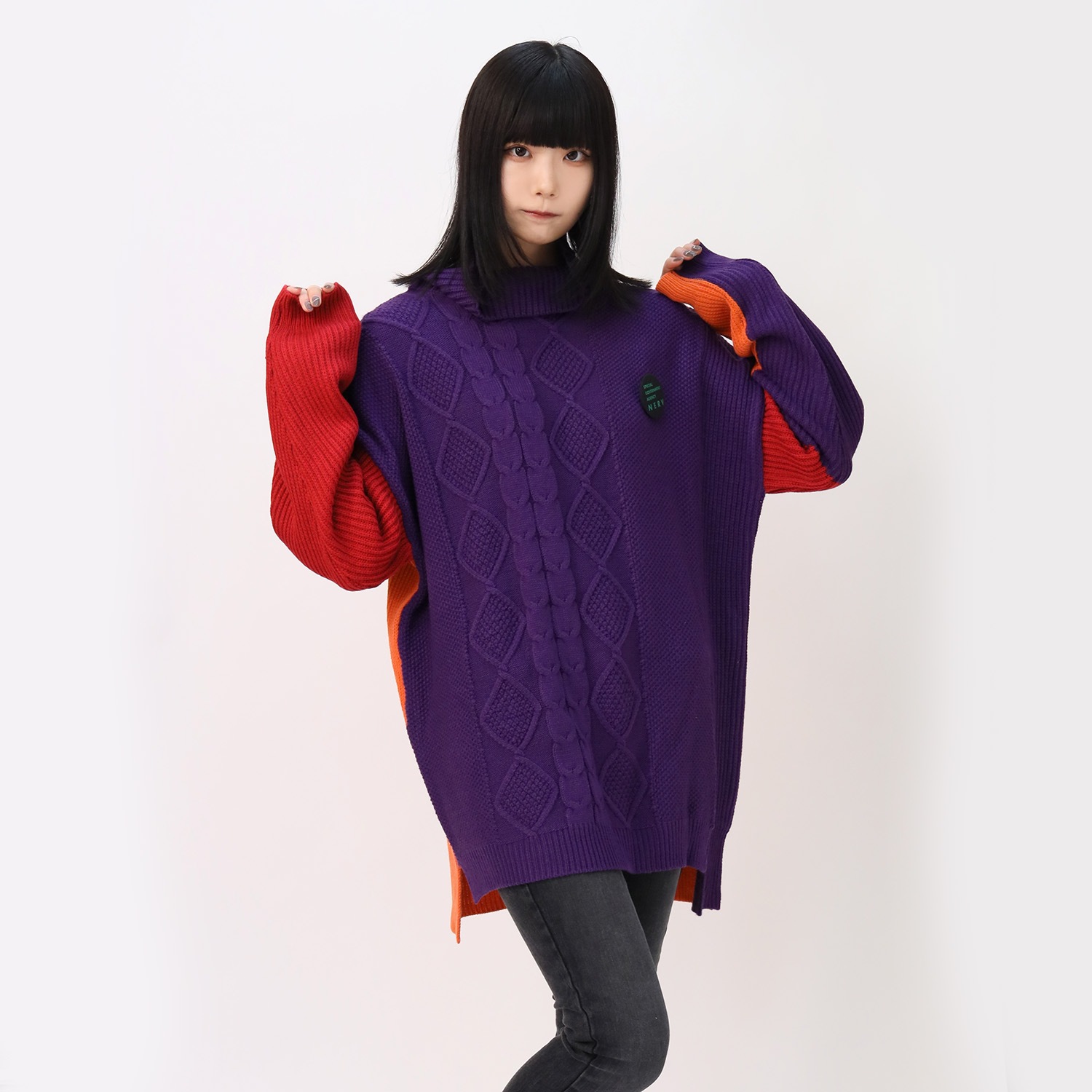 EVANGELION Panel Turtleneck Knit (ORANVE×RED×PURPLE)