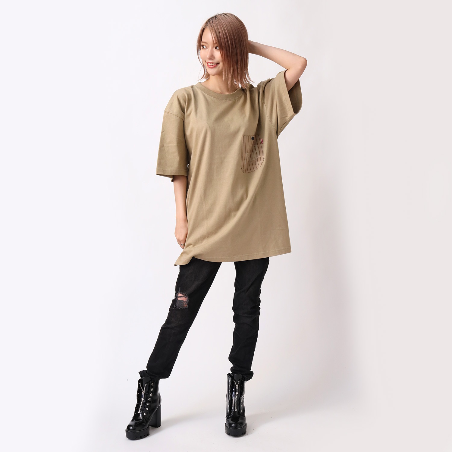 THE BEAST STRIPE POCKET T-Shirt (BEIGE)