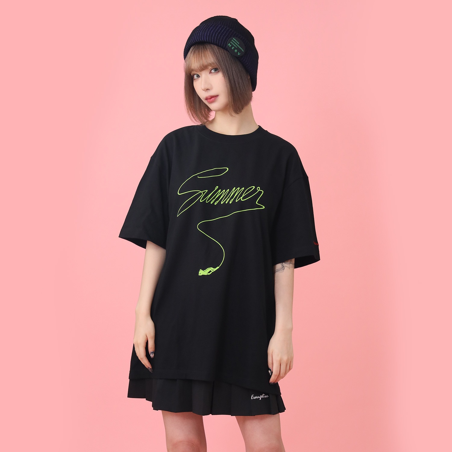 Light Green Summer T-Shirt β (BLACK×GREEN)