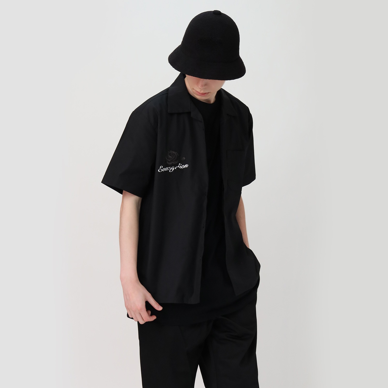EVA-01 Flower Embroidery SHORT SLEEVE SHIRT BLACK EDITION (BLACK)