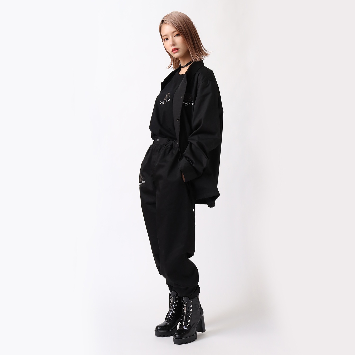 EVA-01 Flower Embroidery COACH JACKET BLACK EDITION (BLACK)