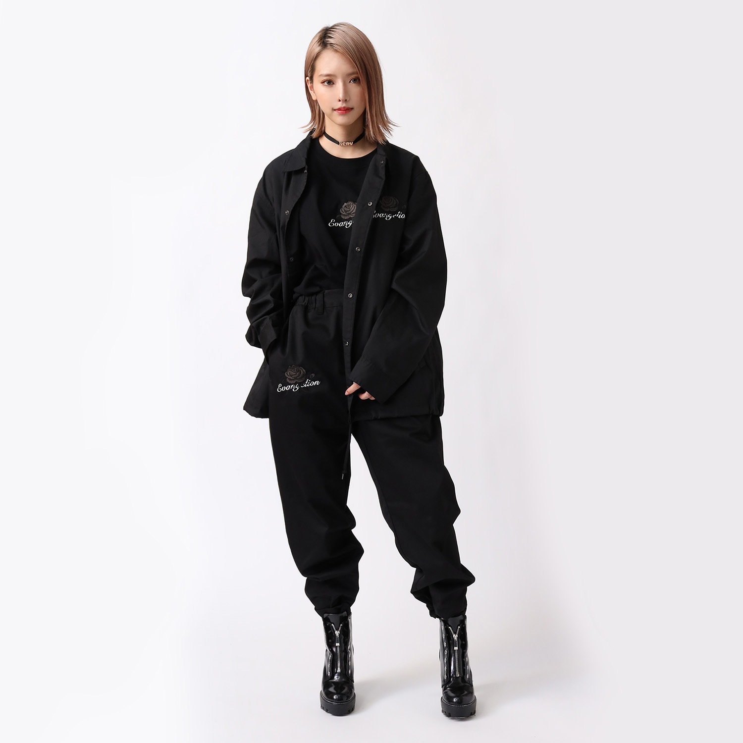 EVA-01 Flower Embroidery PANTS BLACK EDITION (BLACK)