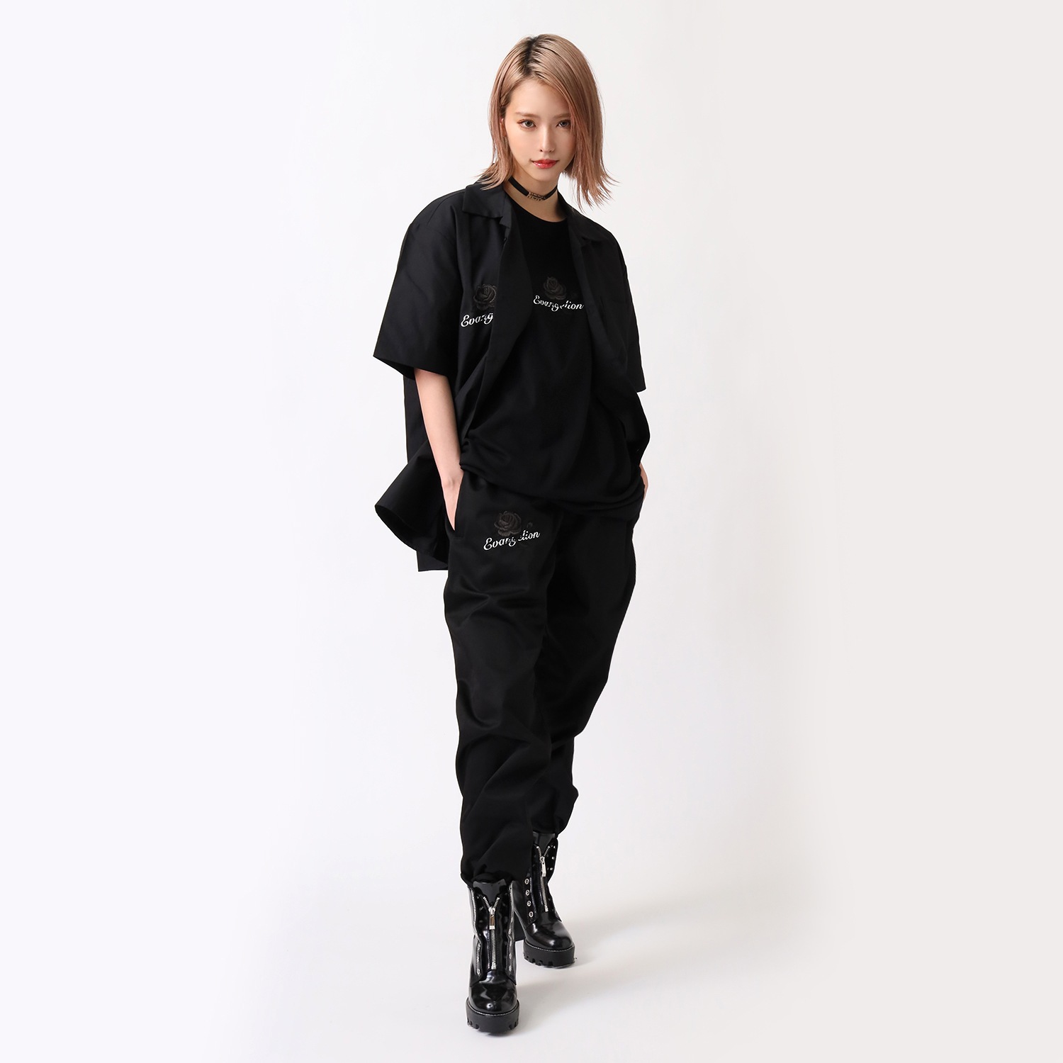 EVA-01 Flower Embroidery PANTS BLACK EDITION (BLACK)