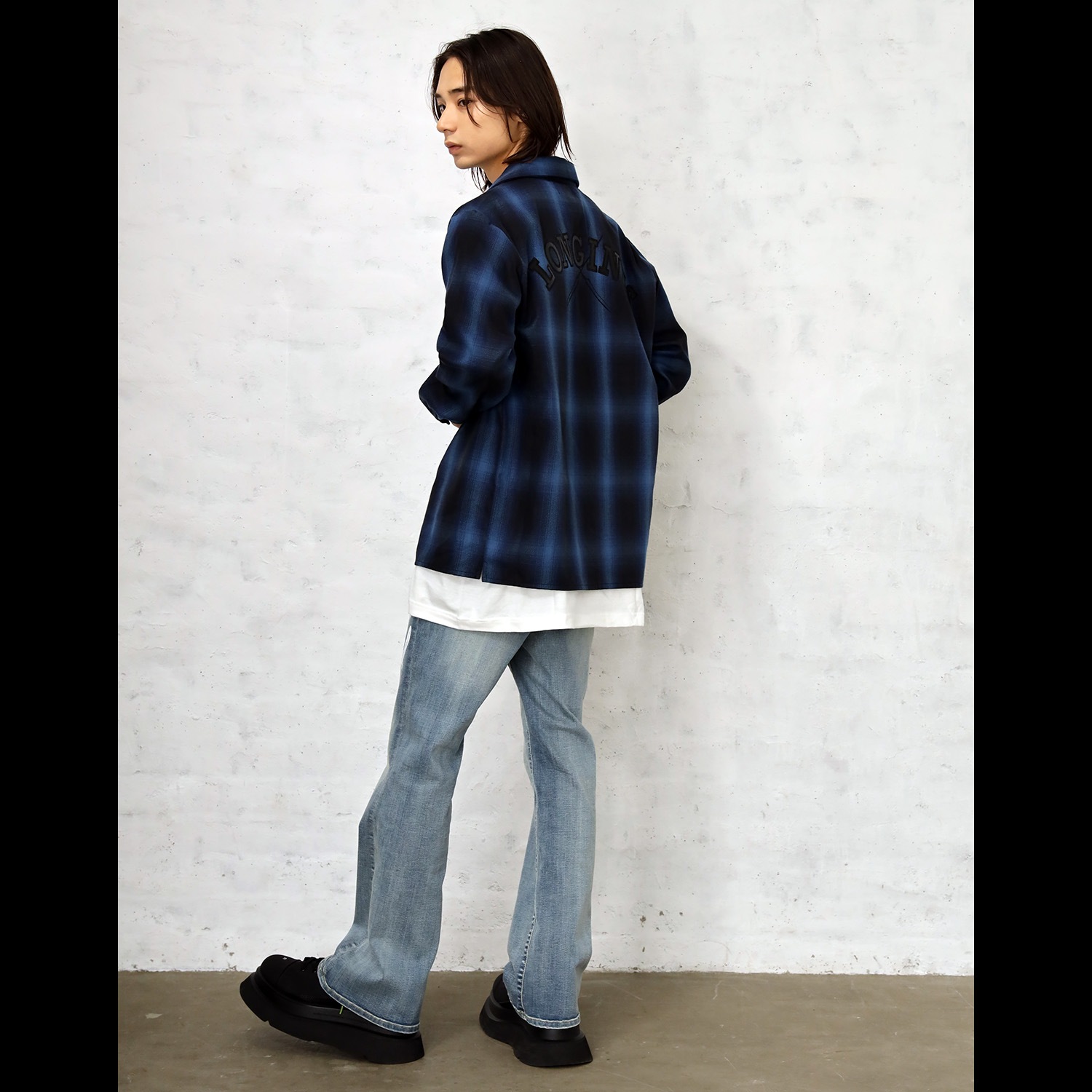 Longinus OPEN NECKED OMBRE CHECKED SHIRTS (BLUE)