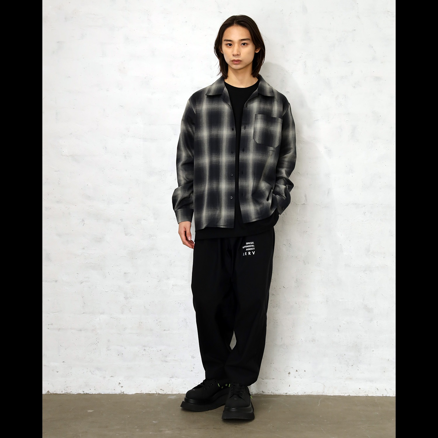 Longinus OPEN NECKED OMBRE CHECKED SHIRTS (WHITE)