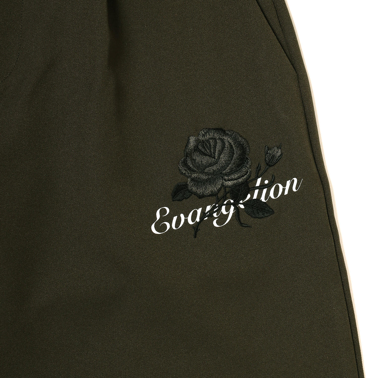 EVA-01 Flower Embroidery Wide Slacks (OLIVE)