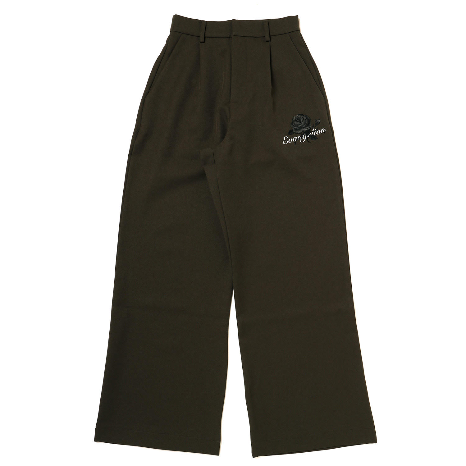 EVA-01 Flower Embroidery Wide Slacks (OLIVE)