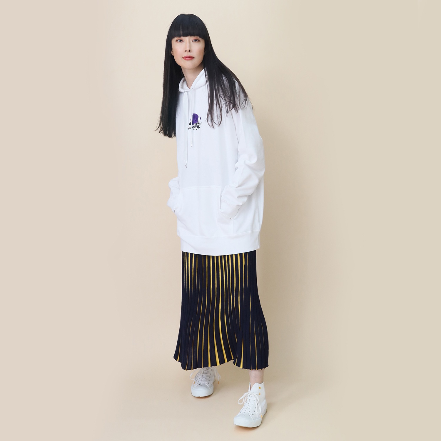 EVANGELION 2tone Knit Pleats Skirt (NAVY(Mark.06))