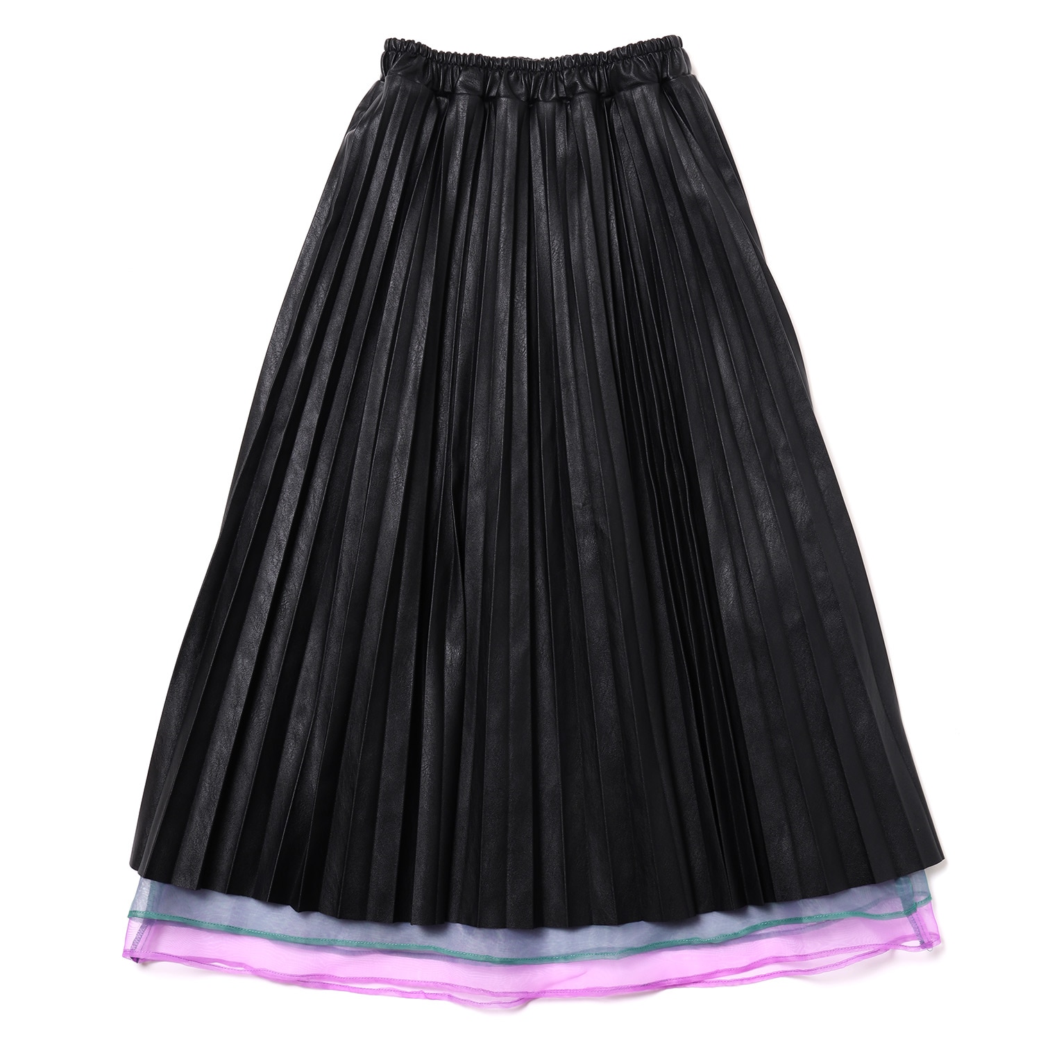EVANGELION Fake Leather Pleated Skirt (BLACK)