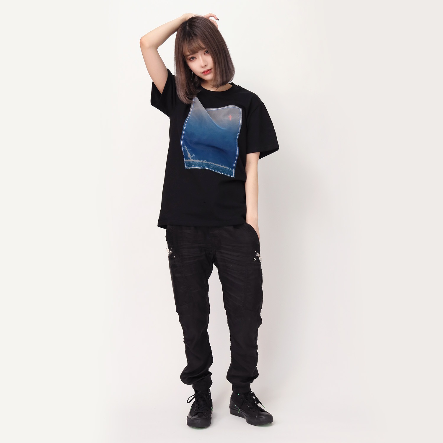 波打際 Organdy T-Shirts (BLACK(BLUE))