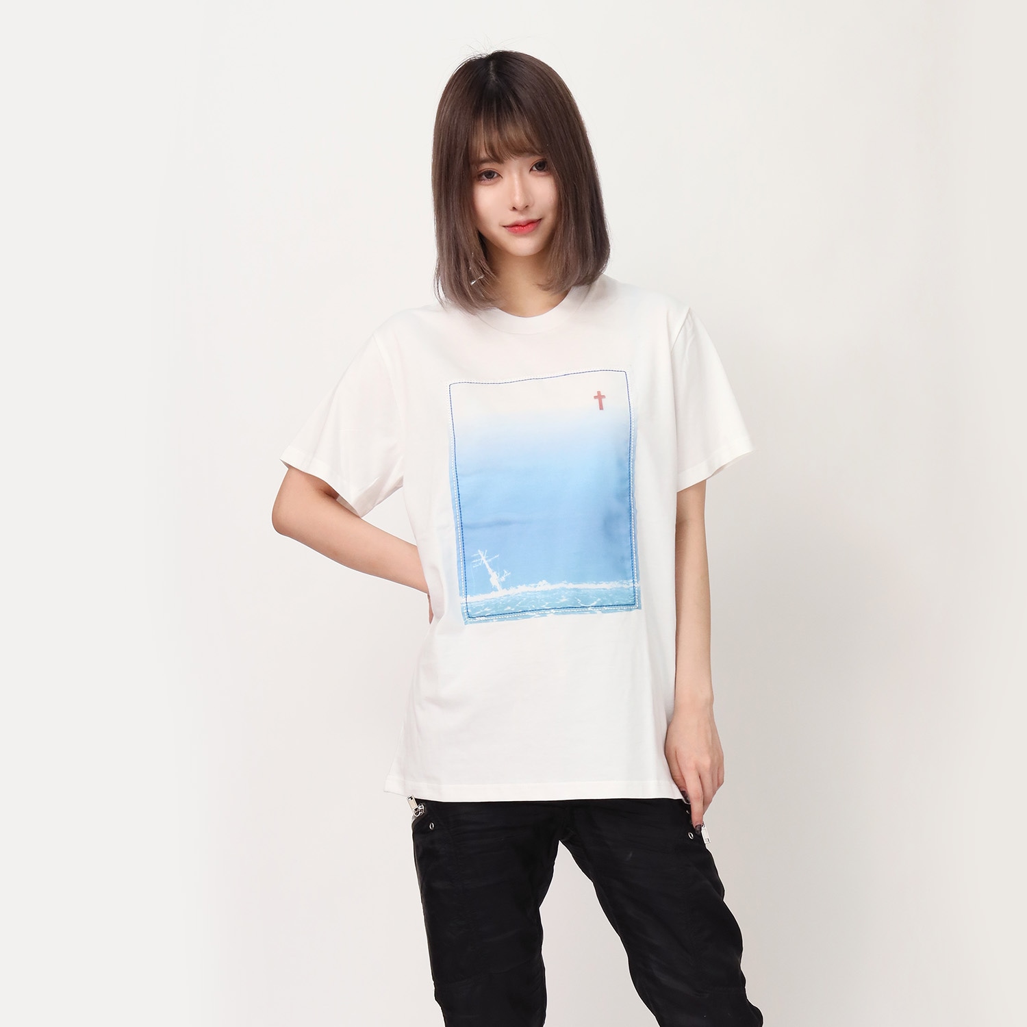 波打際 Organdy T-Shirts (WHITE(BLUE))