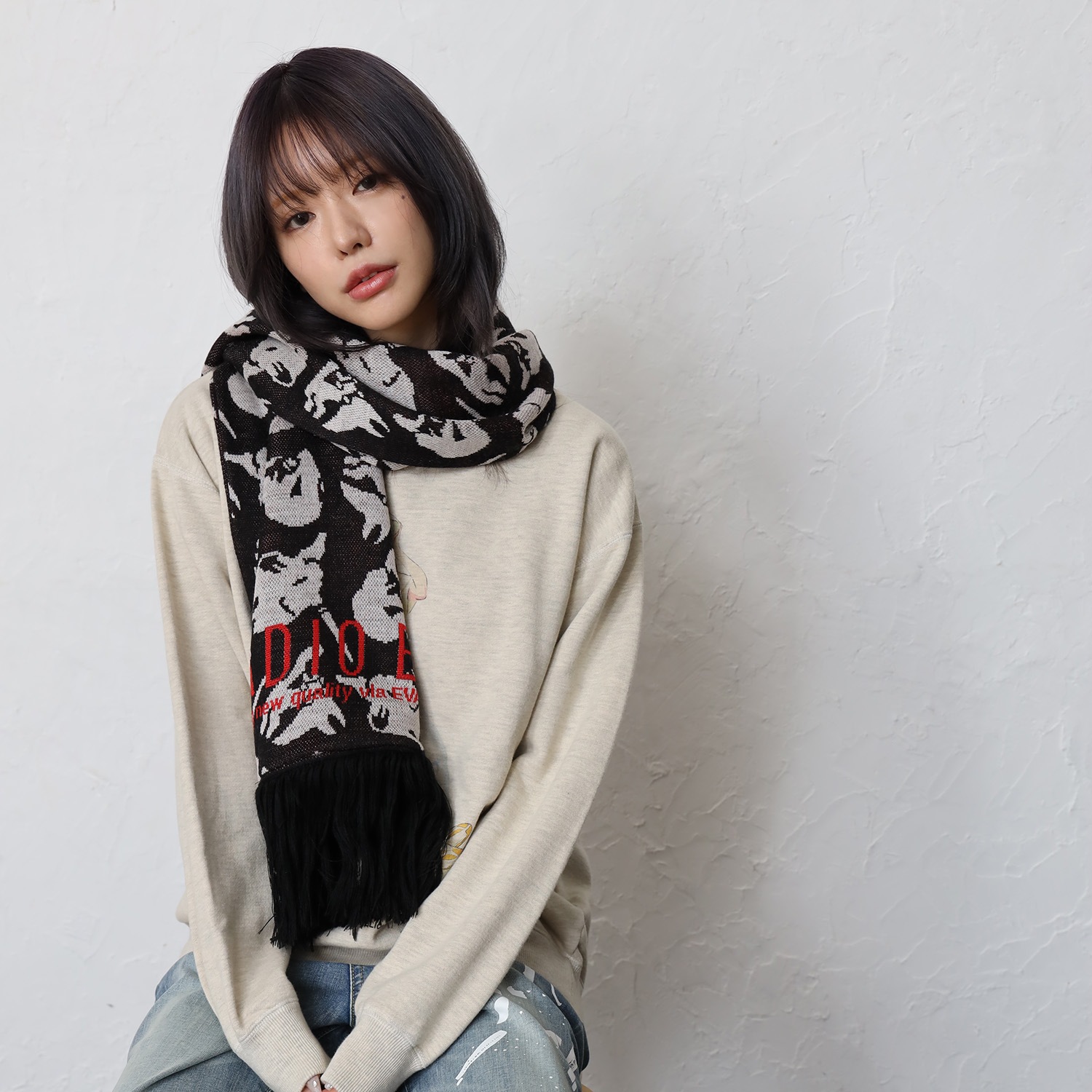 EVANGELION MONOGRAM MUFFLER (BLACK×WHITE)