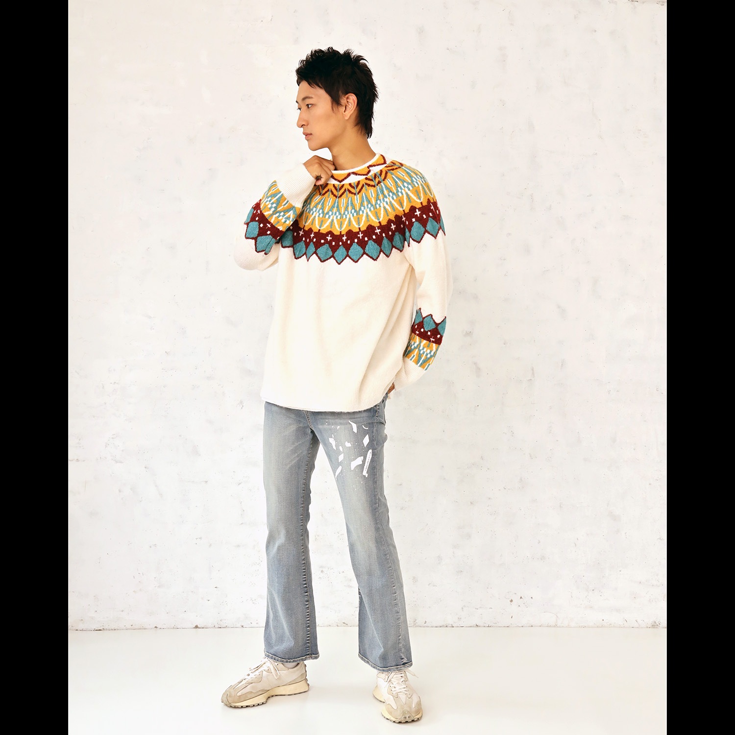 EVANGELION Nordic Pattern Knit (BLACK(ORANGE))