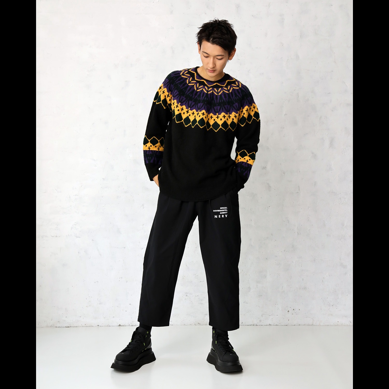 EVANGELION Nordic Pattern Knit (BLACK(ORANGE))