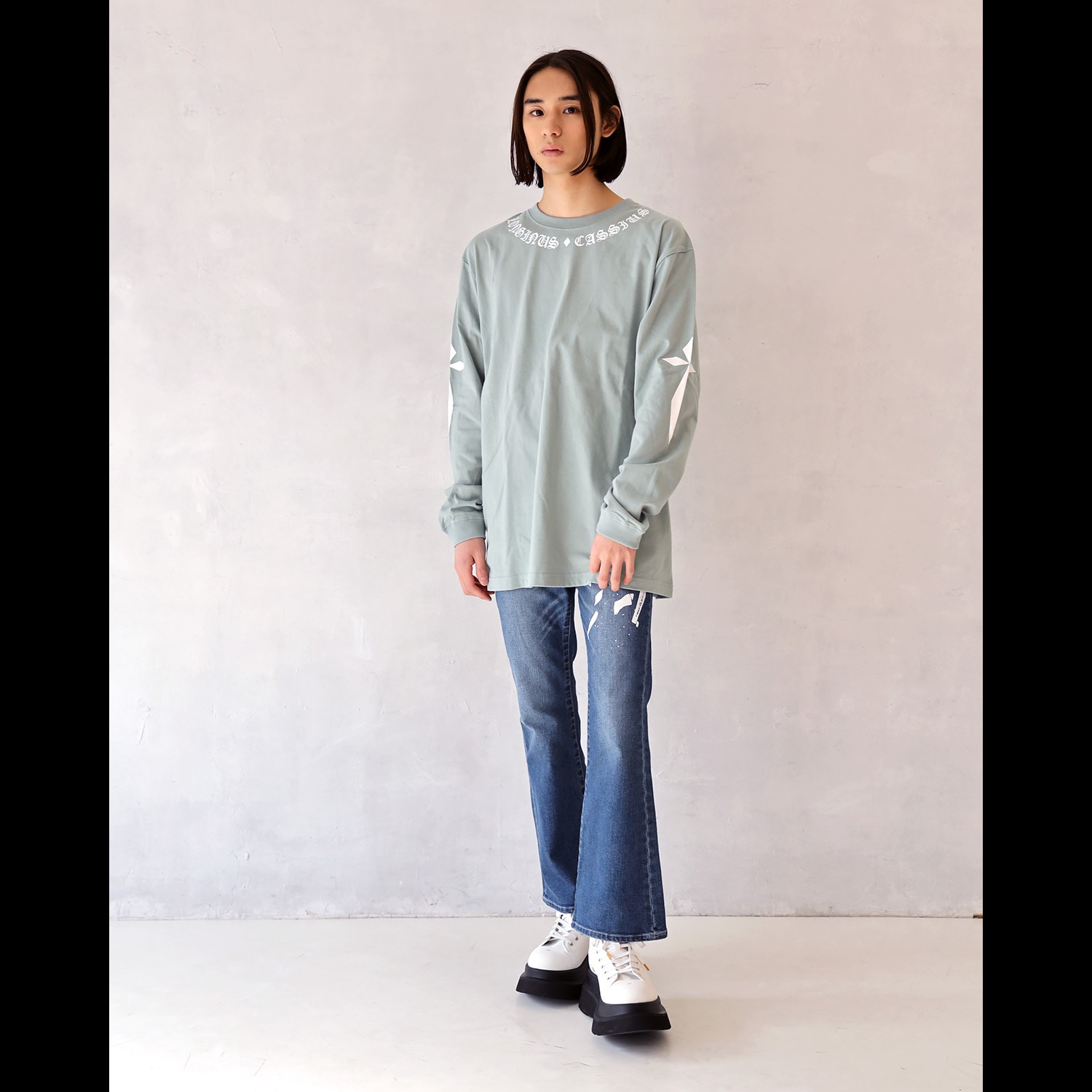 LONGINUS・CASSIUS BLACKLETTER Cutsew (SMOKY GREEN×WHITE)