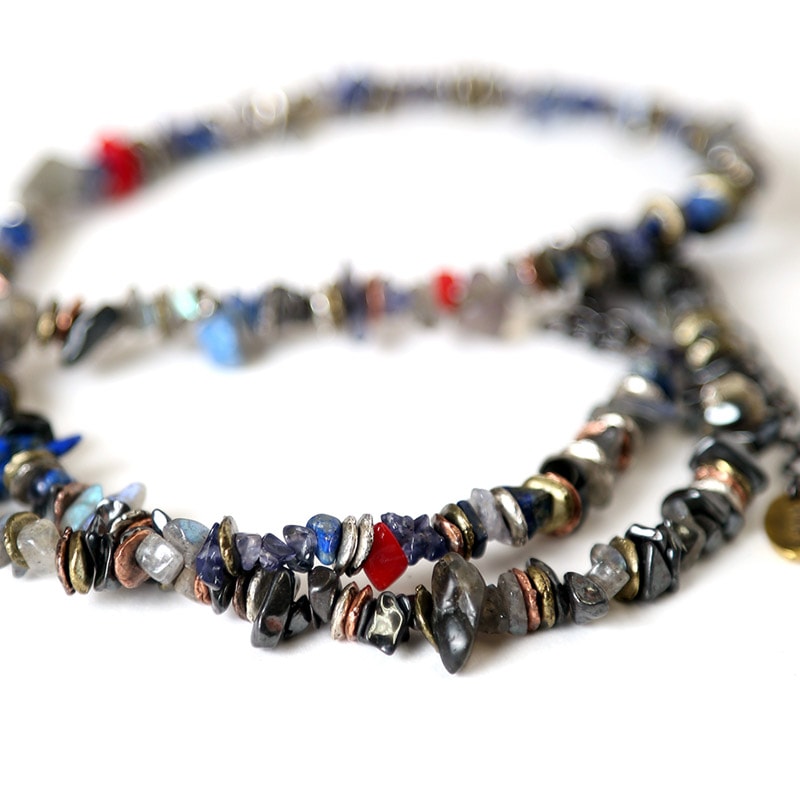 Pebble ＆ Metal Chip's Beads Cord (VIVIFY) (ネイビー（渚カヲル）)