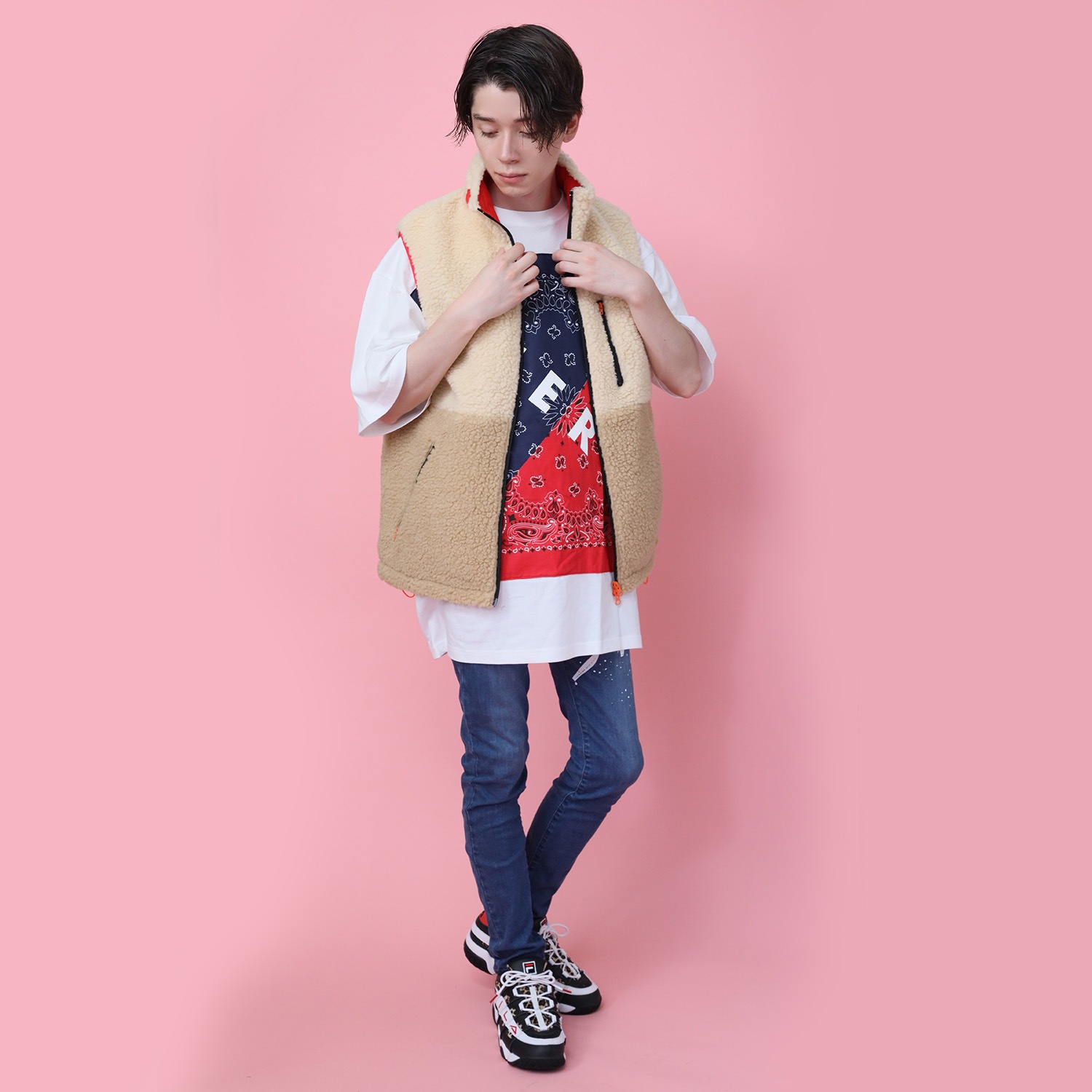 EVANGELION BOA VEST (WHITE×BEIGE(EVA-02))