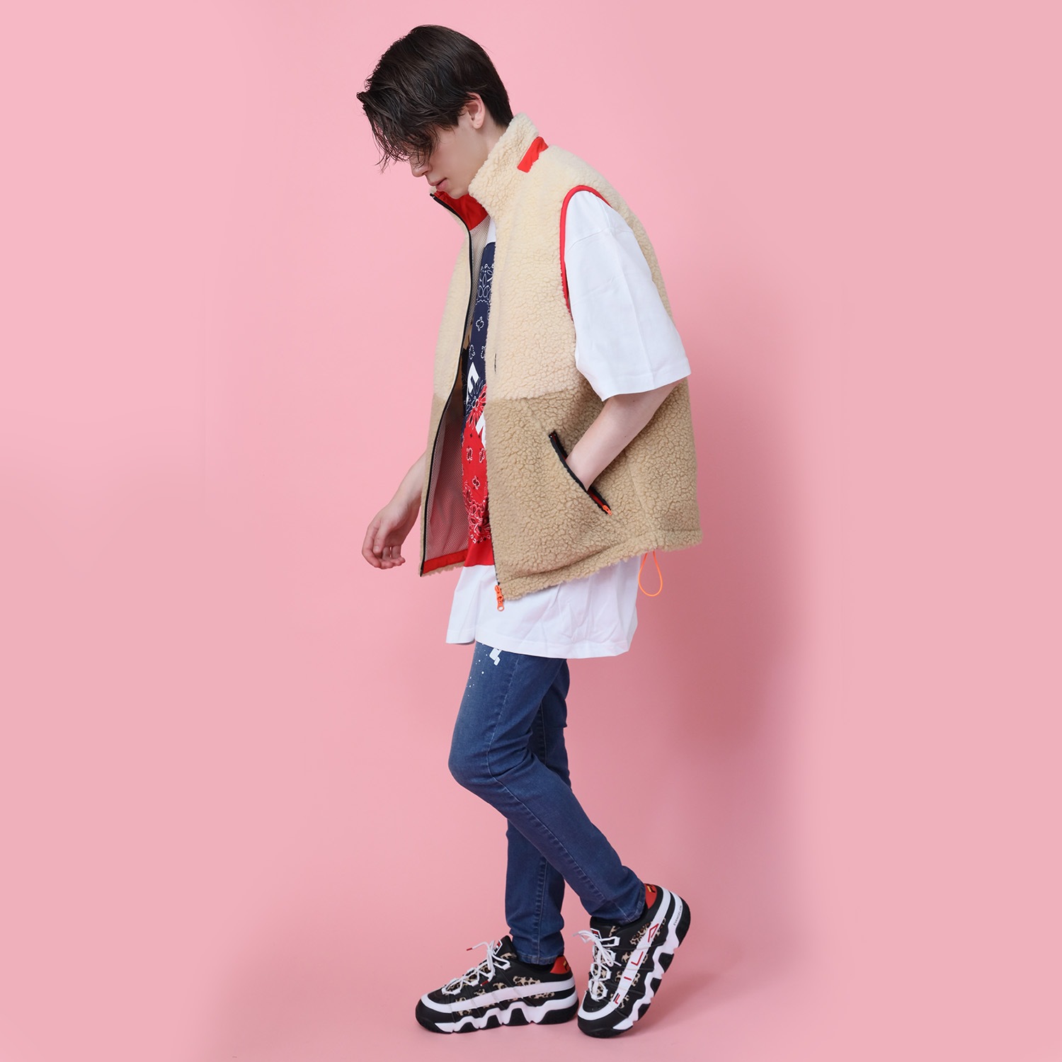 EVANGELION BOA VEST (WHITE×BEIGE(EVA-02))