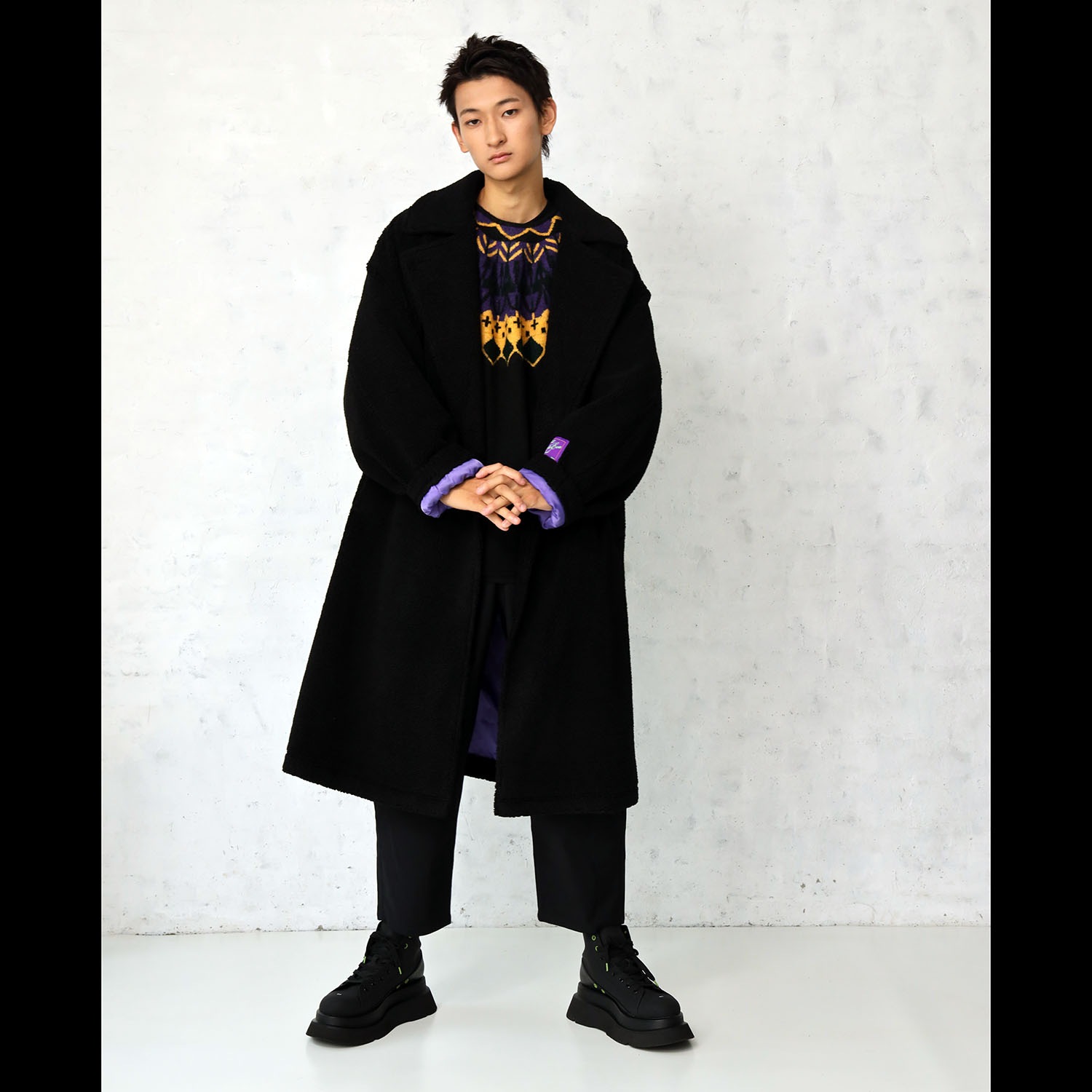 EVANGELION BOA CHESTERFIELD COAT (BLACK)