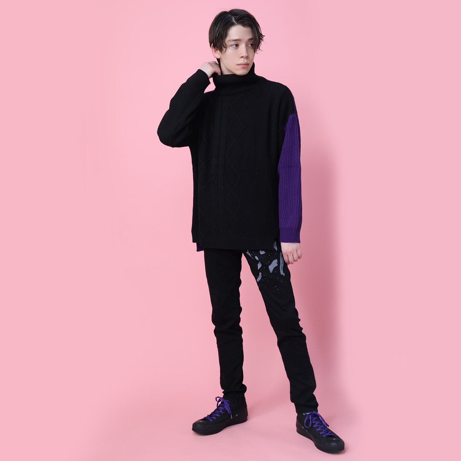 EVANGELION Panel Turtleneck Knit (BLACK(EVA-01))