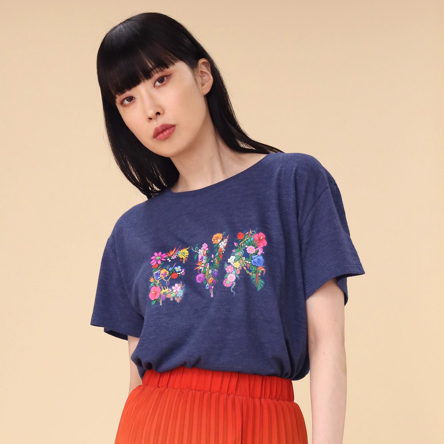 EVA Jewel & Flower T-Shirt (NAVY)