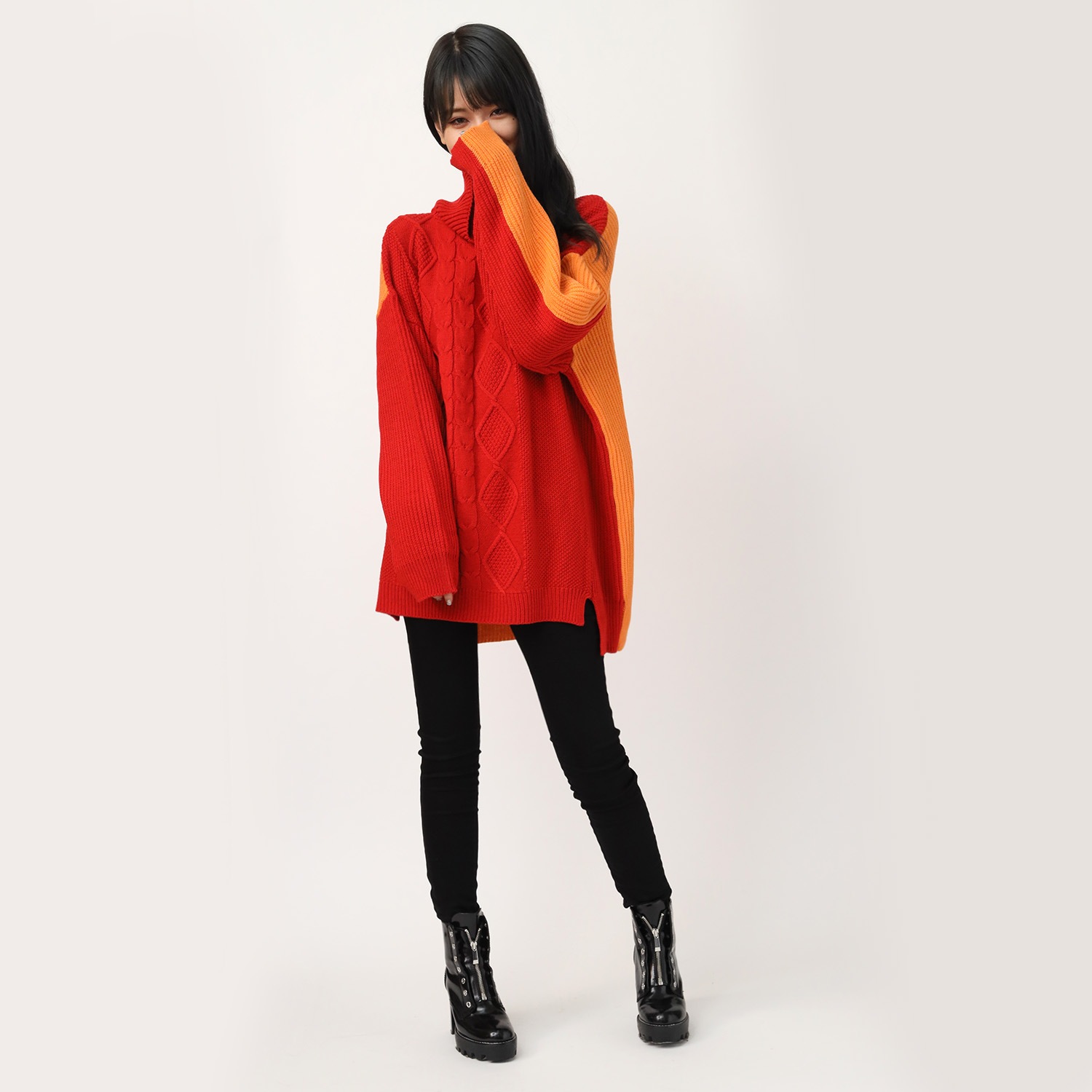EVANGELION Panel Turtleneck Knit (RED(ASUKA))