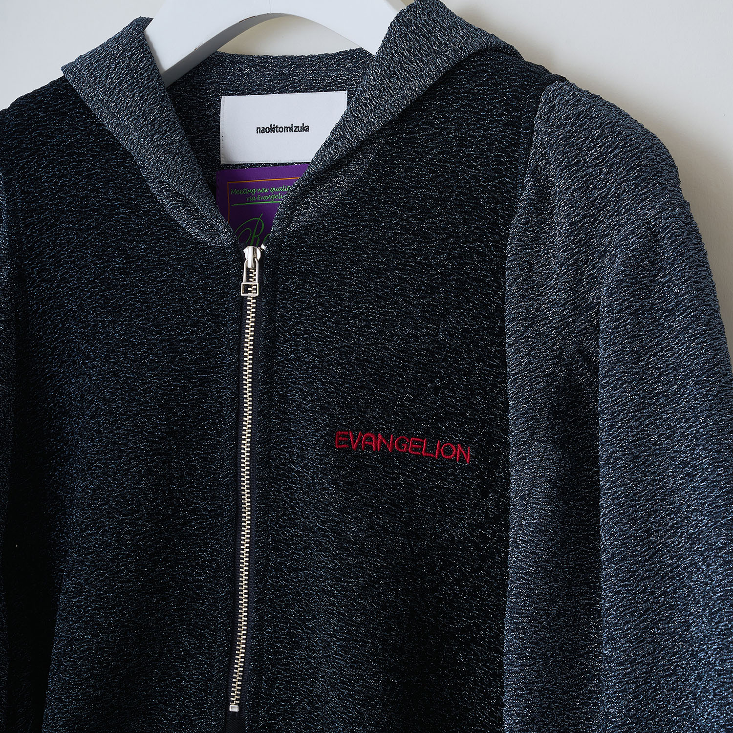 Half Zip Shiny Blouse by naokitomizuka（NAVY）