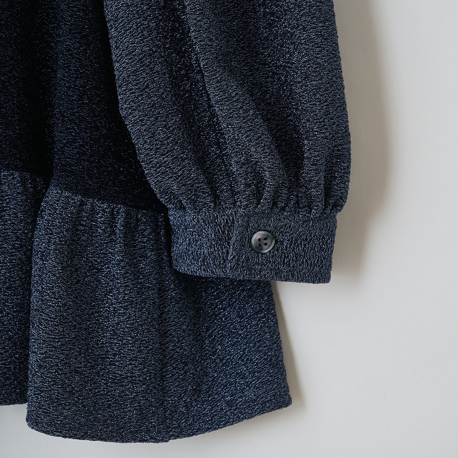 Half Zip Shiny Blouse by naokitomizuka（NAVY）