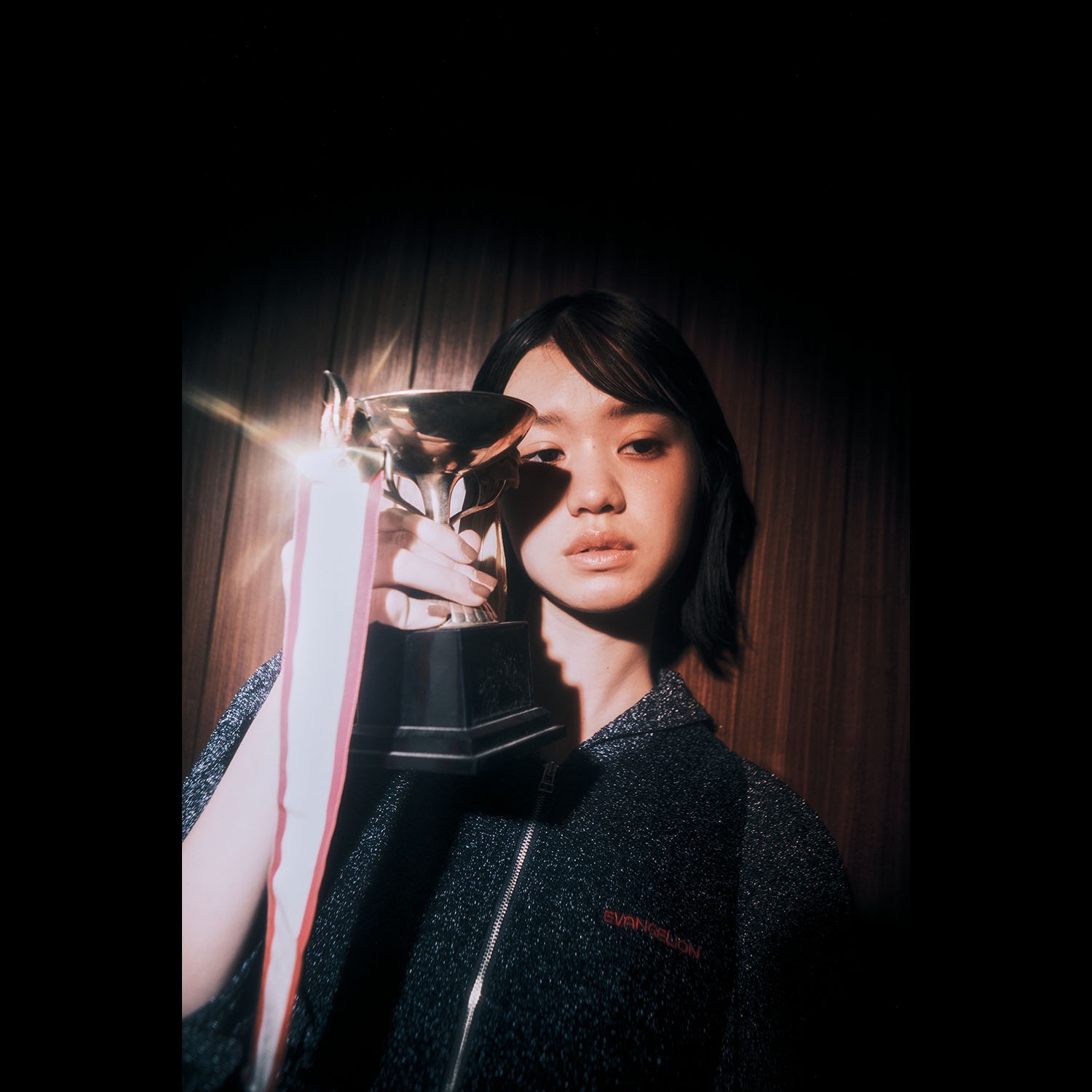 Half Zip Shiny Blouse by naokitomizuka（NAVY）