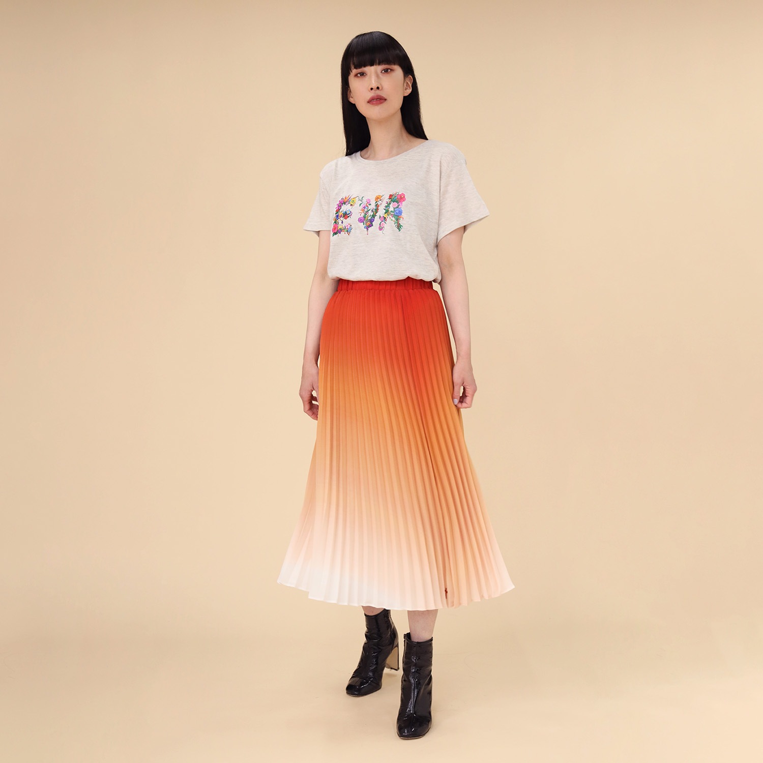 The Beach Gradation Pleated Skirt (ORANGE)