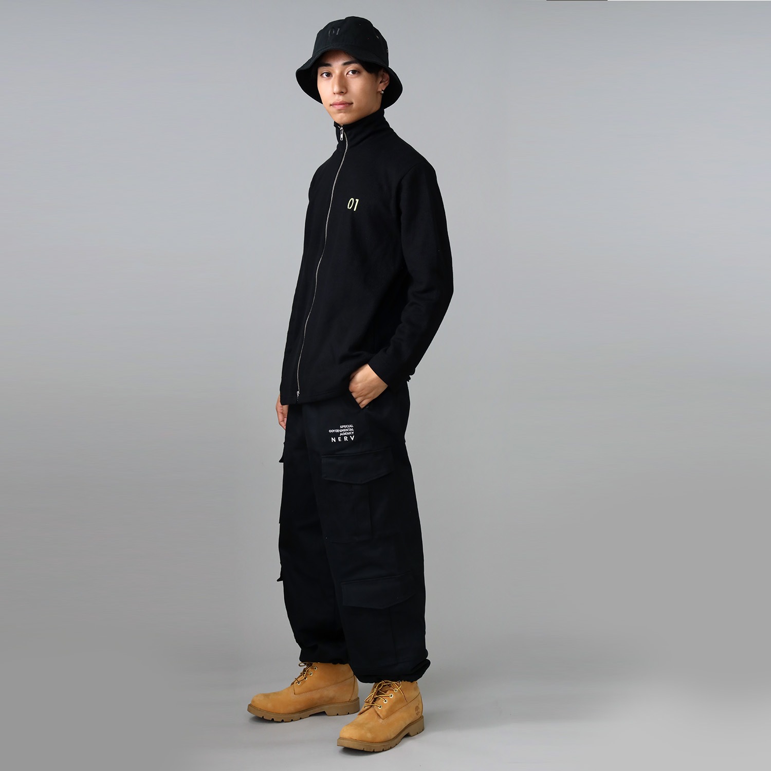 NERV WIDE CARGO PANTS (BLACK)